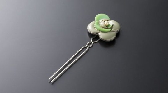 翡翠とパールのかんざし